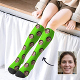 Personalized Socks Knee High Printed Picture Custom Face Solid Background Socks Gifts for Men Women