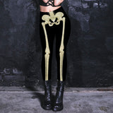 Women's Black Background All-Over Low Rise Leggings with Skeleton Design