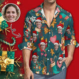 Custom Face Doll Christmas Elements Hawaiian Shirts Men's Long Sleeve Shirt Personalized Face Shirt Gift for Him