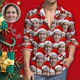 Custom Seamless Face Christmas Hat Hawaiian Shirts Men's Long Sleeve Shirt Personalized Face Shirt Gift for Him