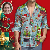 Custom Face Christmas Tree Socks Gift Hawaiian Shirts Men's Long Sleeve Shirt Personalized Face Shirt Gift for Him