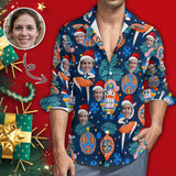 Custom Face Coniferous Christmas Print Hawaiian Shirts Men's Long Sleeve Shirt Personalized Face Shirt Gift for Him