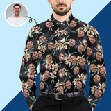 Custom Face Flower Pattern Men's Long Sleeve Dress Shirt