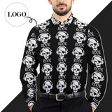 Custom Logo Skull Pattern Men's Long Sleeve Dress Shirt