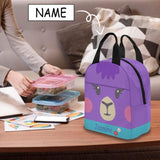 Custom Name Purple Llama Insulated Lunch Bag with Pockets