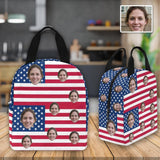 Personalized Lunch Box Custom Face&Name Flag Lunch Bag School Bag Backbag