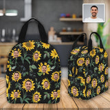 Personalized Lunch Box Custom Face&Name Sunflower Lunch Bag School Bag Backbag