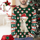 Custom Pet Face Men's Full Print Long Sleeve T-Shirt with Christmas Hat Tree Create Your Own Personalized All Over Print T-shirt
