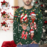 Custom Faces Family Men's Full Print Long Sleeve T-Shirt with Christmas Lights Create Your Own Personalized All Over Print T-shirt