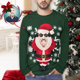Custom Face Men's Full Print Long Sleeve T-Shirt with Snowflake Santa Claus Create Your Own Personalized All Over Print T-shirt