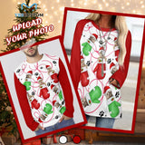 Custom Pet Face Full Print Long Sleeve T-Shirt with Christmas Gloves Paw Print Create Your Own Personalized Couple All Over Print T-shirt