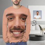 Custom Face Men's Full Print Long Sleeve T-Shirt with Big Face Create Your Own Personalized All Over Print T-shirt
