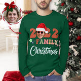Custom Face Men's Full Print Long Sleeve T-Shirt with Christmas Hat Green Create Your Own Personalized All Over Print T-shirt For Christmas