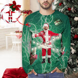 Custom Photo Men's Full Print Long Sleeve T-Shirt with Lightning Santa Claus Create Your Own Personalized All Over Print T-shirt