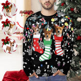 Custom Pet Dog Face Men's Full Print Long Sleeve T-Shirt with Christmas Socks Snowflake Create Your Own Personalized All Over Print T-shirt