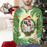 Custom Photo Men's Full Print Long Sleeve T-Shirt with Christmas Green Coniferous Create Your Own Personalized All Over Print T-shirt