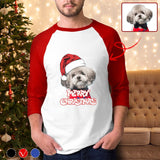 Custom Face Pet Dog Three Quarter Sleeve T-Shirt Multiple Colors Men's Casual Basic Soft Sports Raglan Baseball Tee Shirts For Christmas