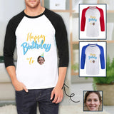 Custom Face Three Quarter Sleeve T-Shirt Multiple Colors Men's Casual Basic Soft Sports Raglan Baseball Tee Shirts Birthday Gift for Boyfriend