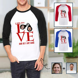 [Hot Sale] 50% Off-Custom Face Three Quarter Sleeve T-Shirt Multiple Colors Men's Casual Basic Soft Sports Raglan Baseball Tee Shirts with LOVE