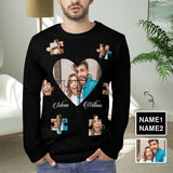 Custom Name&Photo Men's Loving Couple Full Print Long Sleeve T Shirt Design Your Own All Over Print T-shirt Best Gift for Him