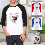 Custom Photo & Name Three Quarter Sleeve T-Shirt Multiple Colors Men's Casual Basic Soft Sports Raglan Baseball Tee Shirts with Love Heart