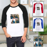 Custom Photo Three Quarter Sleeve T-Shirt Multiple Colors Men's Casual Basic Soft Sports Raglan Baseball Tee Shirts with Couple Sweet Pictures