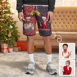 Custom Couple Photo Christmas Bell Men's 2 in 1 Running Shorts Workout Training Quick Dry Bodybuliding Athletic Shorts Jogger with Pockets