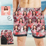 Custom Face 2 in 1 Surfing Shorts Pink Men's Beach Shorts