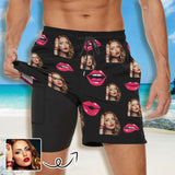 Custom Face Red Lips Men's Quick Dry 2 in 1 Surfing & Beach Shorts Male Gym Fitness Shorts