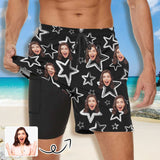 Custom Face Black Star Men's Quick Dry 2 in 1 Surfing & Beach Shorts Male Gym Fitness Shorts