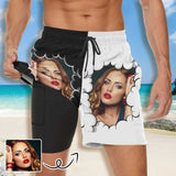 Custom Face Clouds Men's Quick Dry 2 in 1 Surfing & Beach Shorts Male Gym Fitness Shorts