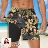 Custom Face Golden Flower Men's Quick Dry 2 in 1 Surfing & Beach Shorts Male Gym Fitness Shorts