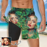 Custom Face Green Plants Men's Quick Dry 2 in 1 Surfing & Beach Shorts Male Gym Fitness Shorts