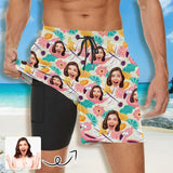 Custom Face Flowers Fruit Men's Quick Dry 2 in 1 Surfing & Beach Shorts Male Gym Fitness Shorts
