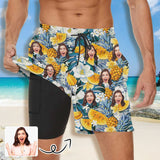 Custom Face Men's Quick Dry 2 in 1 Surfing & Beach Shorts Tropical Fruit Male Gym Fitness Shorts