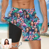 Custom Face Tropical Men's Quick Dry 2 in 1 Surfing & Beach Shorts Male Gym Fitness Shorts