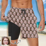 Custom Girlfriend Face Seamless Men's Quick Dry 2 in 1 Surfing & Beach Shorts Male Gym Fitness Shorts