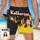Custom Name & Face Men's Quick Dry 2 in 1 Surfing & Fire Beach Shorts Male Gym Fitness Shorts