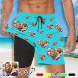 Custom Photo Heart Multicolor Men's Quick Dry 2 in 1 Surfing & Beach Shorts Male Gym Fitness Shorts