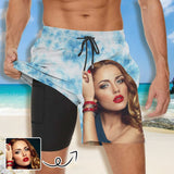 Customized Face Tie Dye Men's Quick Dry 2 in 1 Surfing & Beach Shorts Male Gym Fitness Shorts