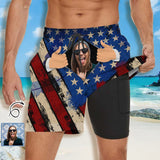 Custom Face Open It Flag Style Men's Quick Dry 2 in 1 Surfing & Beach Shorts Male Gym Fitness Shorts