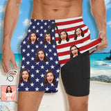 Custom Face USA Flag Men's Quick Dry 2 in 1 Surfing & Beach Shorts Male Gym Fitness Shorts