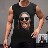 Custom Big Face Black Sleeveless 100% Cotton T-Shirt Personalized Men's All Over Print Tank Top
