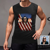 Custom Face USA Flag Funny Sleeveless 100% Cotton T-Shirt Personalized Men's All Over Print Tank Top