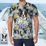 Custom Pet Photo&Name Flowers and Plants Vacation Casual T-Shirt Men's Tops