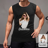 Custom Photo&Name Sleeveless 100% Cotton T-Shirt Personalized Men's All Over Print Tank Top