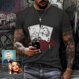 Slim Fit Cotton T-Shirt-Custom Faces Playing Cards Rose Pure Cotton Slim Fit T-Shirt Personalized Men's All Over Print Short Sleeve T-Shirt