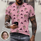 Slim Fit Cotton T-Shirt-Custom Face Flamingo Pink Pure Cotton Slim Fit T-Shirt Personalized Men's All Over Print Short Sleeve T-Shirt
