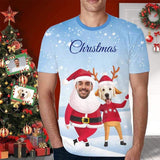 Custom Face Christmas Tee Dog Brother Men's All Over Print T-shirt Unique Photo Shirts Gift for Him