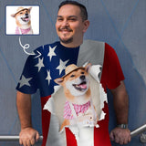 Custom Face Put Your Dog on Shirt Men's All Over Print T-shirt Design Your Own American Flag Tee